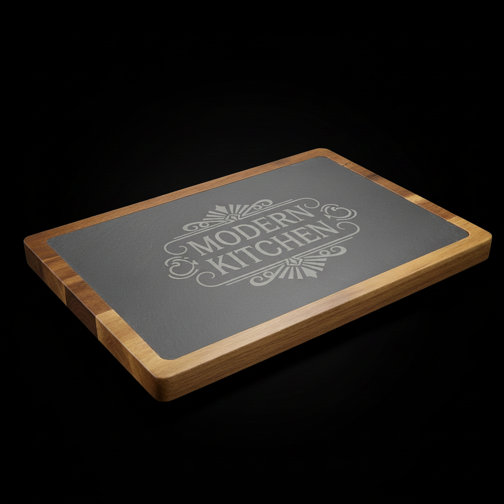 13x9 Acacia Wood & Slate Cutting Board – Handmade Charcuterie, Serving, and Engraving Board