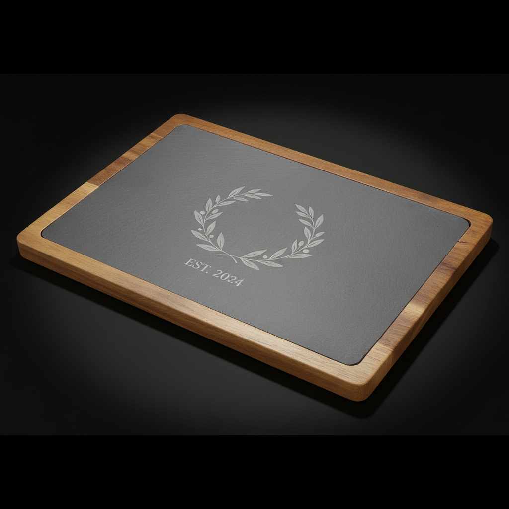 13x9 Acacia Wood & Slate Cutting Board – Handmade Charcuterie, Serving, and Engraving Board