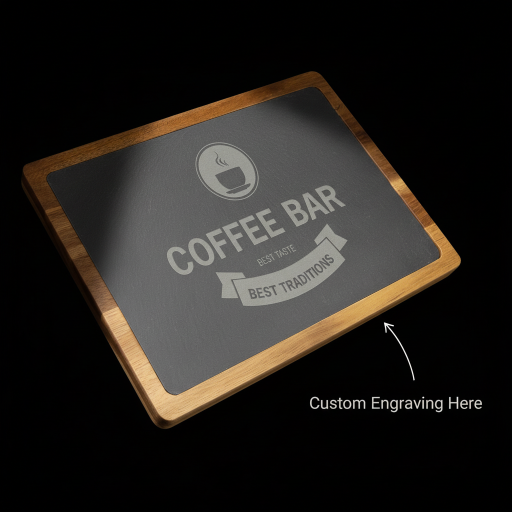 13x9 Acacia Wood & Slate Cutting Board – Handmade Charcuterie, Serving, and Engraving Board