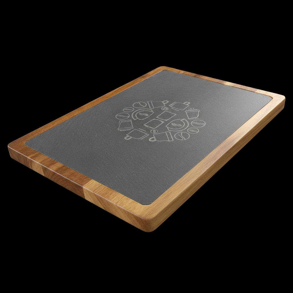 13x9 Acacia Wood & Slate Cutting Board – Handmade Charcuterie, Serving, and Engraving Board