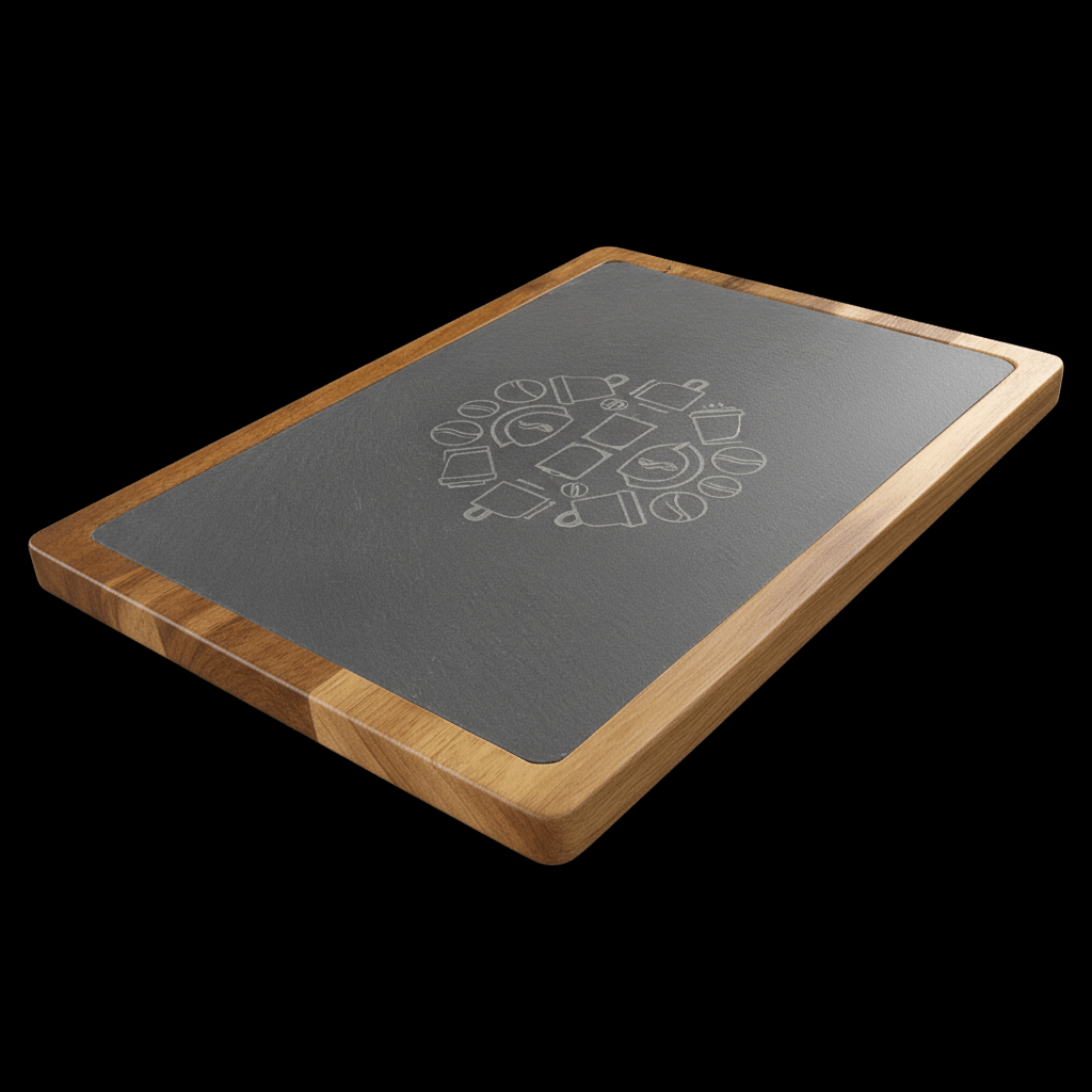 13x9 Acacia Wood & Slate Cutting Board – Handmade Charcuterie, Serving, and Engraving Board - Hadi Craft