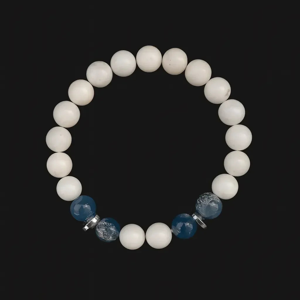 Handmade Natural white and Blue stone Bead Bracelet Hadi Craft