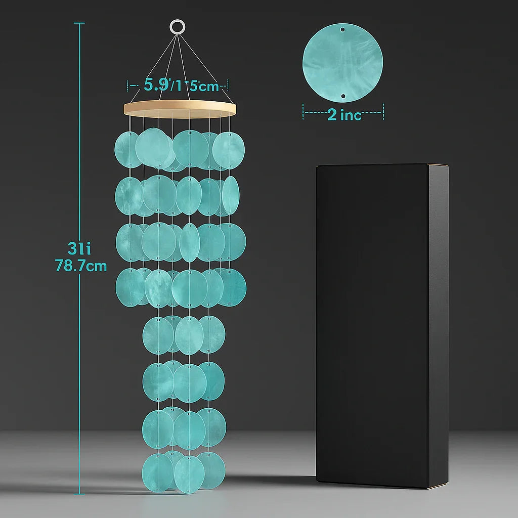 Home decor Wind Chimes for Outside, Handcrafted Blue Gradient Shells Hadi Craft