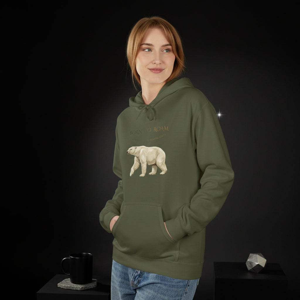 Polar Bear “Born to Be Wild” Hoodie — Minimal Animal Graphic Fleece
