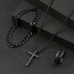 Men’s Cross Jewelry Set – Black Necklace Ring Bracelet Fashion Accessories Gift Set