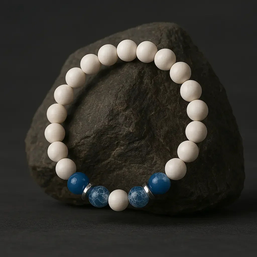 Handmade Natural white and Blue stone Bead Bracelet Hadi Craft