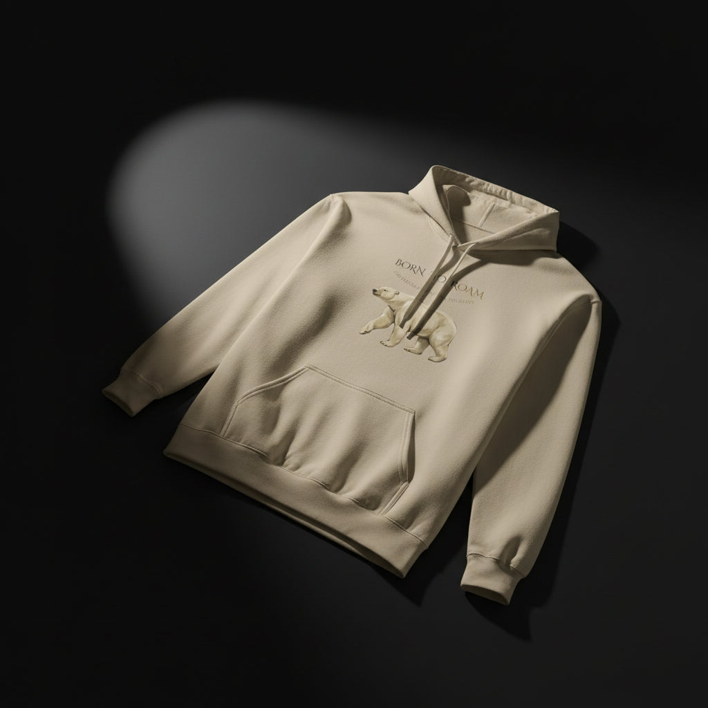 Polar Bear “Born to Be Wild” Hoodie — Minimal Animal Graphic Fleece