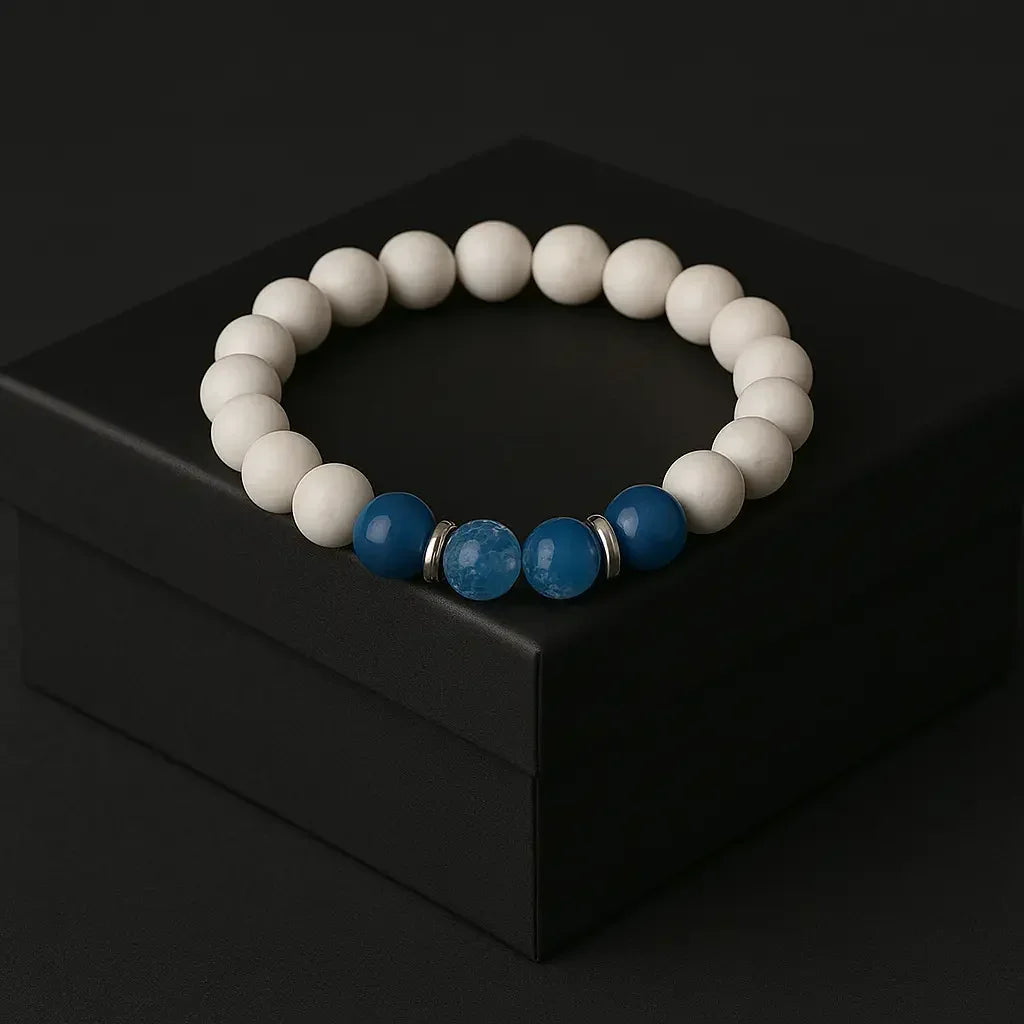 Handmade Natural white and Blue stone Bead Bracelet Hadi Craft