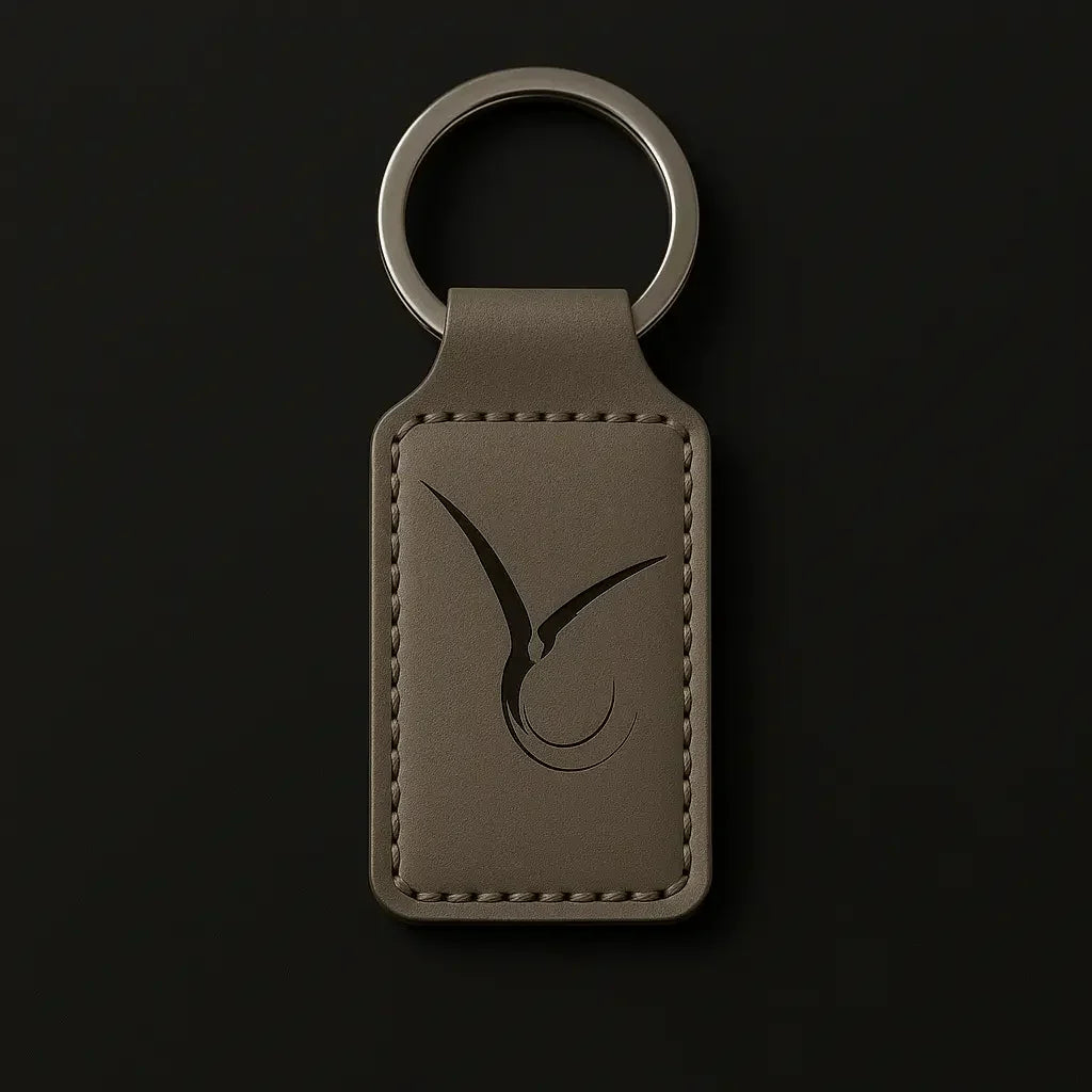 Gray Leather Rectangle Keychain customize laser engraving Hadi Craft