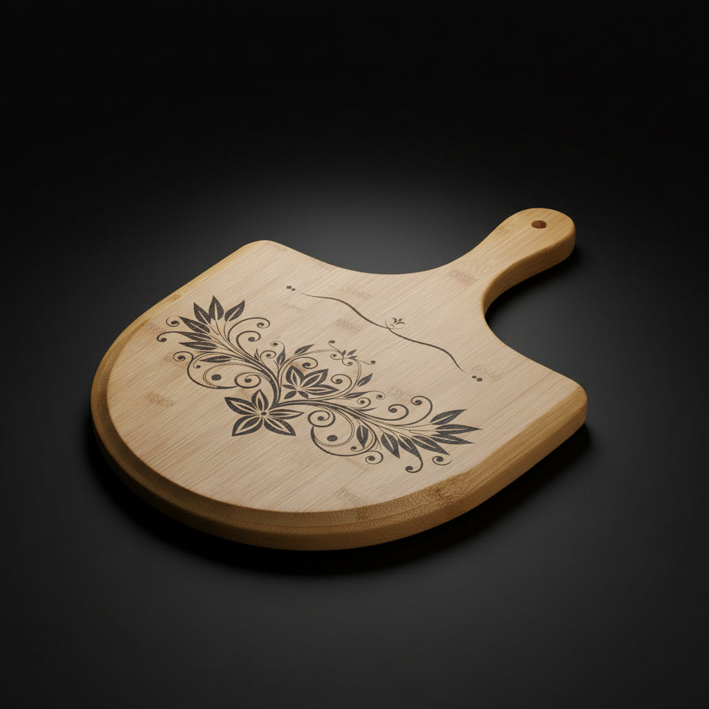 Wooden pizza peel with floral design Hadi Craft USA