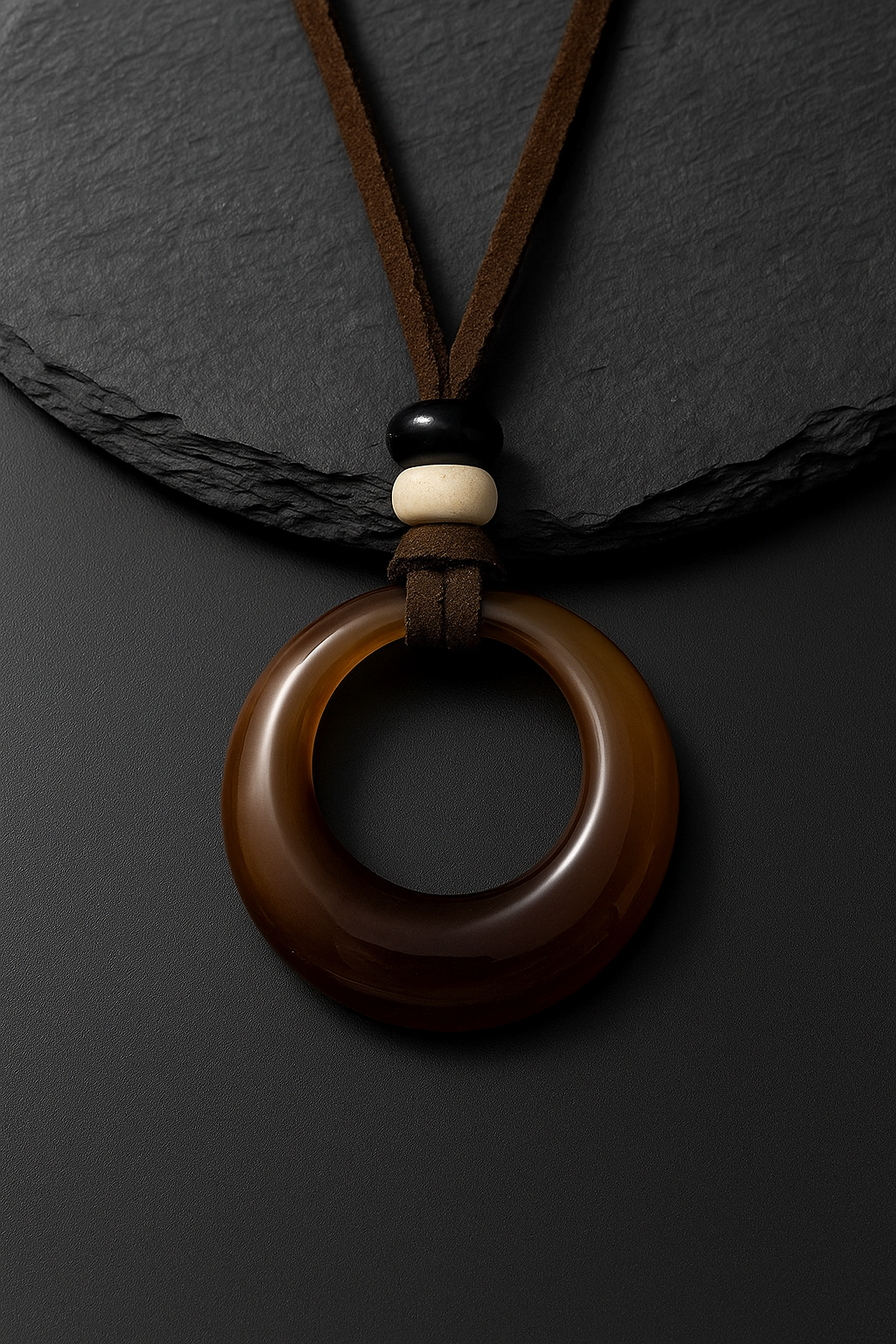 Handcrafted Natural Stone Circle Pendant Necklace Boho Minimalist Jewelry