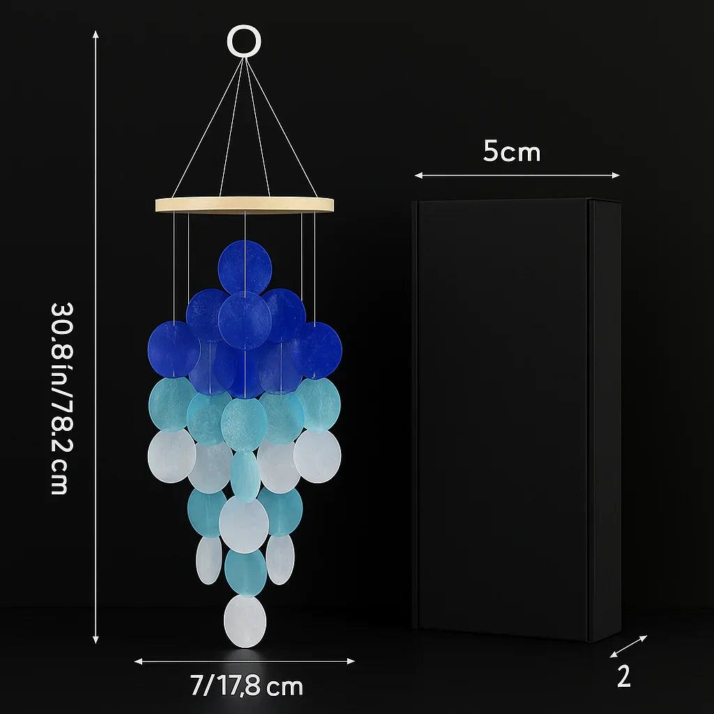 Home decor Wind Chimes for Outside, Handcrafted Blue Gradient Shells Hadi Craft