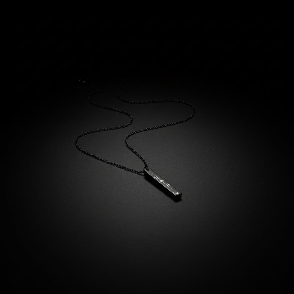 Engraved Vertical Bar Necklace – Minimalist Stainless Steel Geometric Pendant (18” Chain)