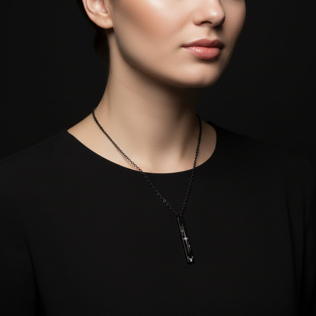 Engraved Vertical Bar Necklace – Minimalist Stainless Steel Geometric Pendant (18” Chain)