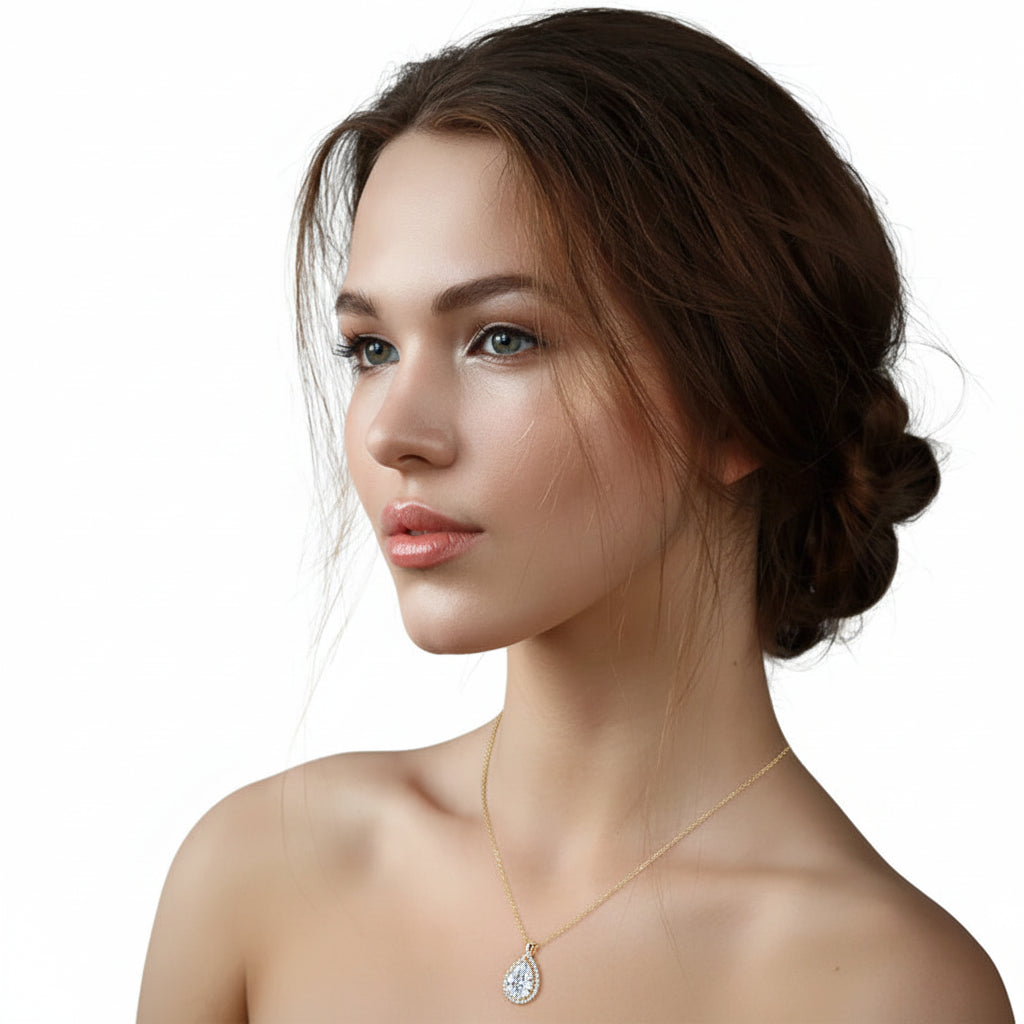 18K Gold Plated Moissanite Pendant Necklace Elegant Jewelry