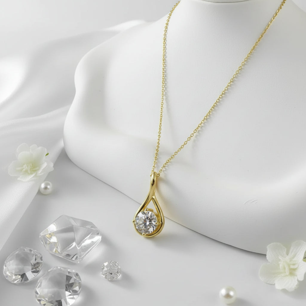 18K Gold Plated Moissanite Pendant Necklace Elegant Jewelry
