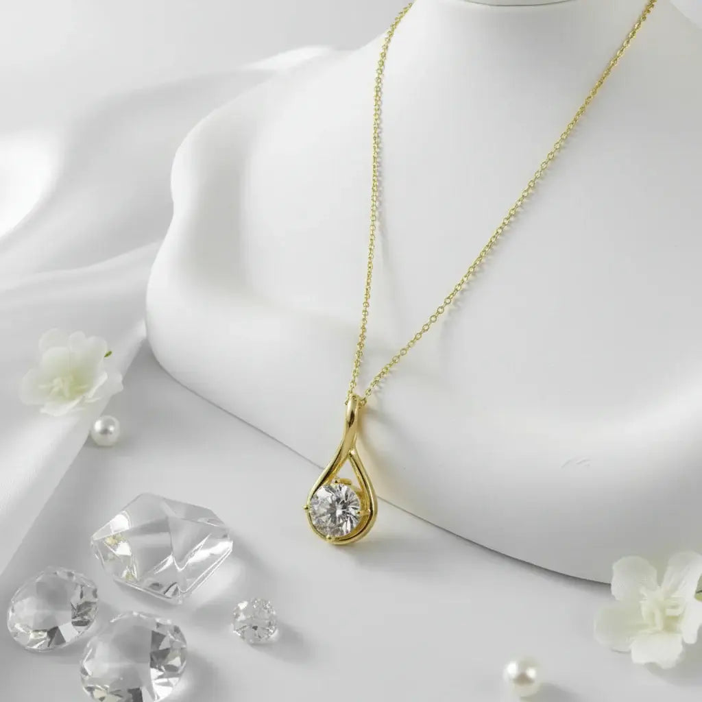 18K gold plated moissanite pendant necklace Classic Pendant Necklace - Hadi Craft