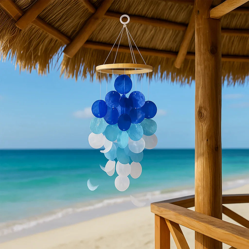 Home decor Wind Chimes for Outside, Handcrafted Blue Gradient Shells Hadi Craft