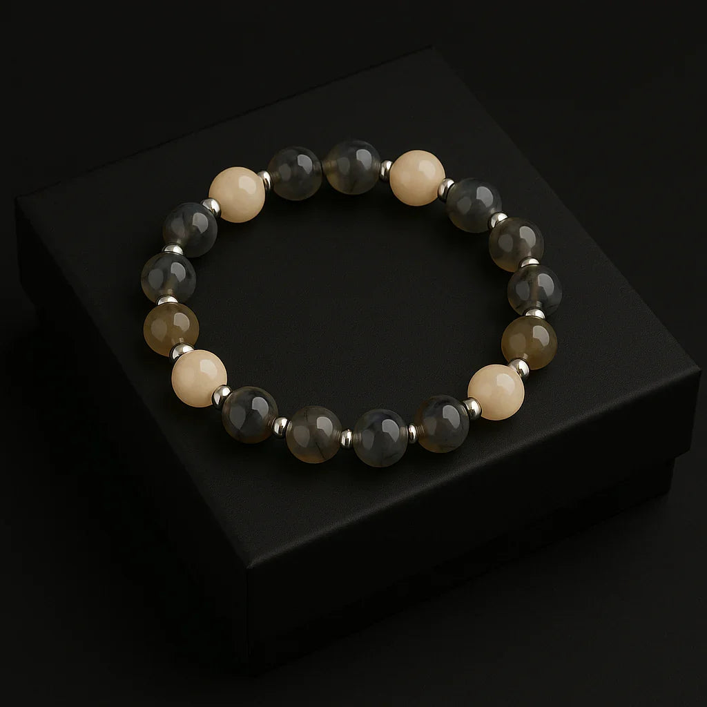 Handmade Natural white and agate stone Bead Bracelet Hadi Craft