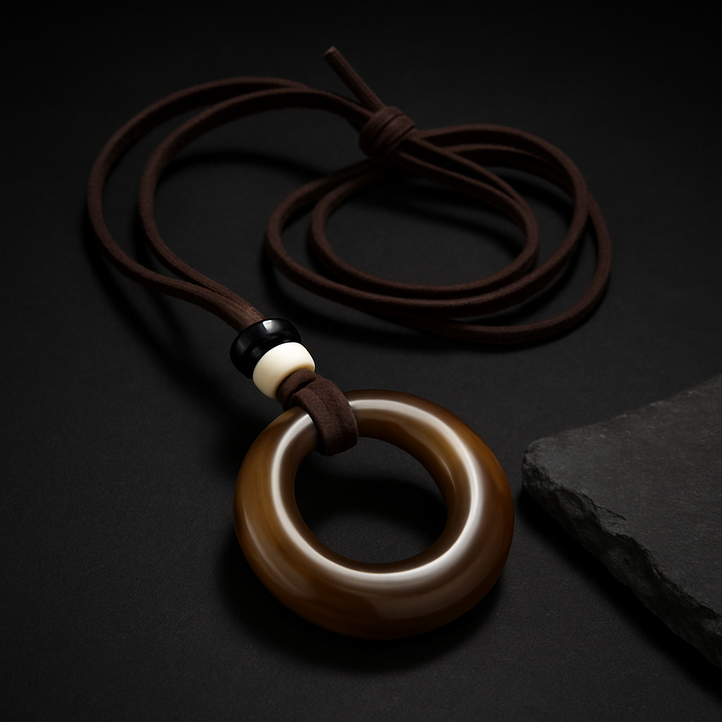 Handcrafted Natural Stone Circle Pendant Necklace Boho Minimalist Jewelry