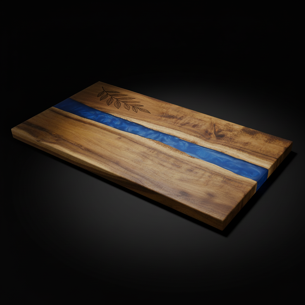 Acacia Wood Serving Board with Blue Pearl Resin | Custom Engraved Charcuterie Board | Personalized Gift for Kitchen & Events