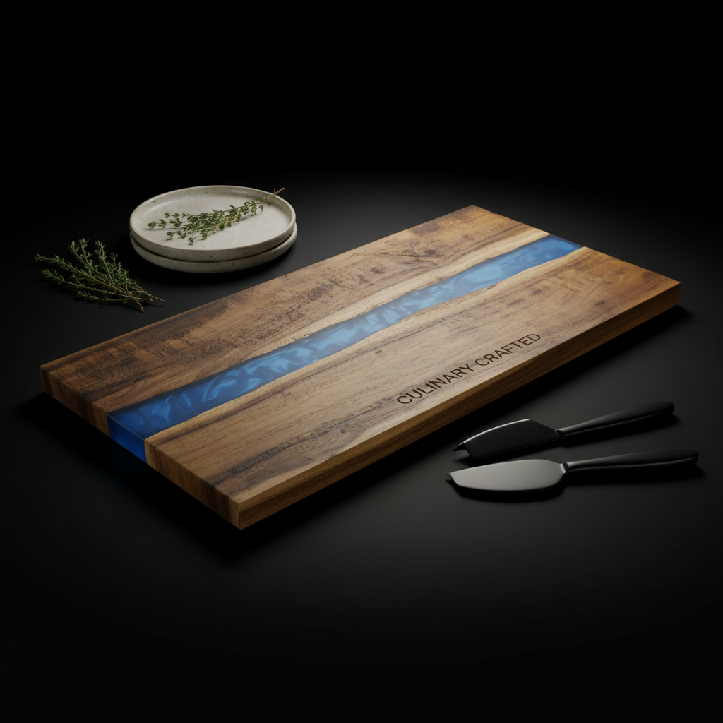 Acacia Wood Serving Board with Blue Pearl Resin | Custom Engraved Charcuterie Board | Personalized Gift for Kitchen & Events