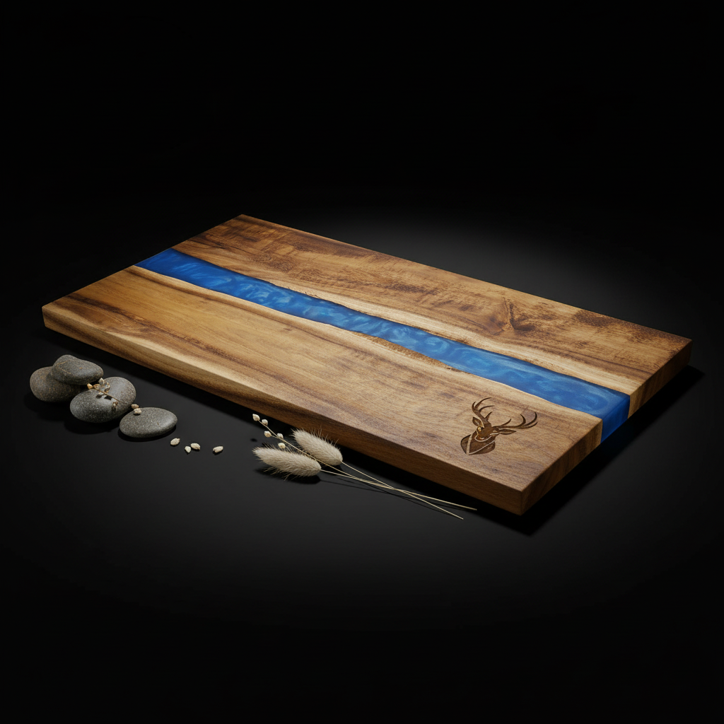 Acacia Wood Serving Board with Blue Pearl Resin | Custom Engraved Charcuterie Board | Personalized Gift for Kitchen & Events