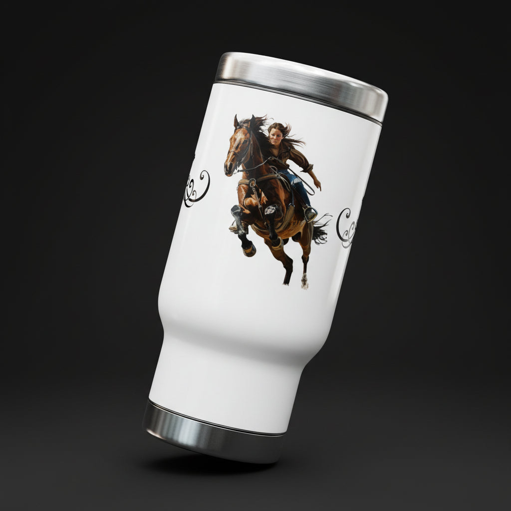 Horse Rider Travel Mug 14oz – Stainless Steel Insulated Tumbler with Handle | Spill-Resistant BPA-Free Mug for Equesestrians