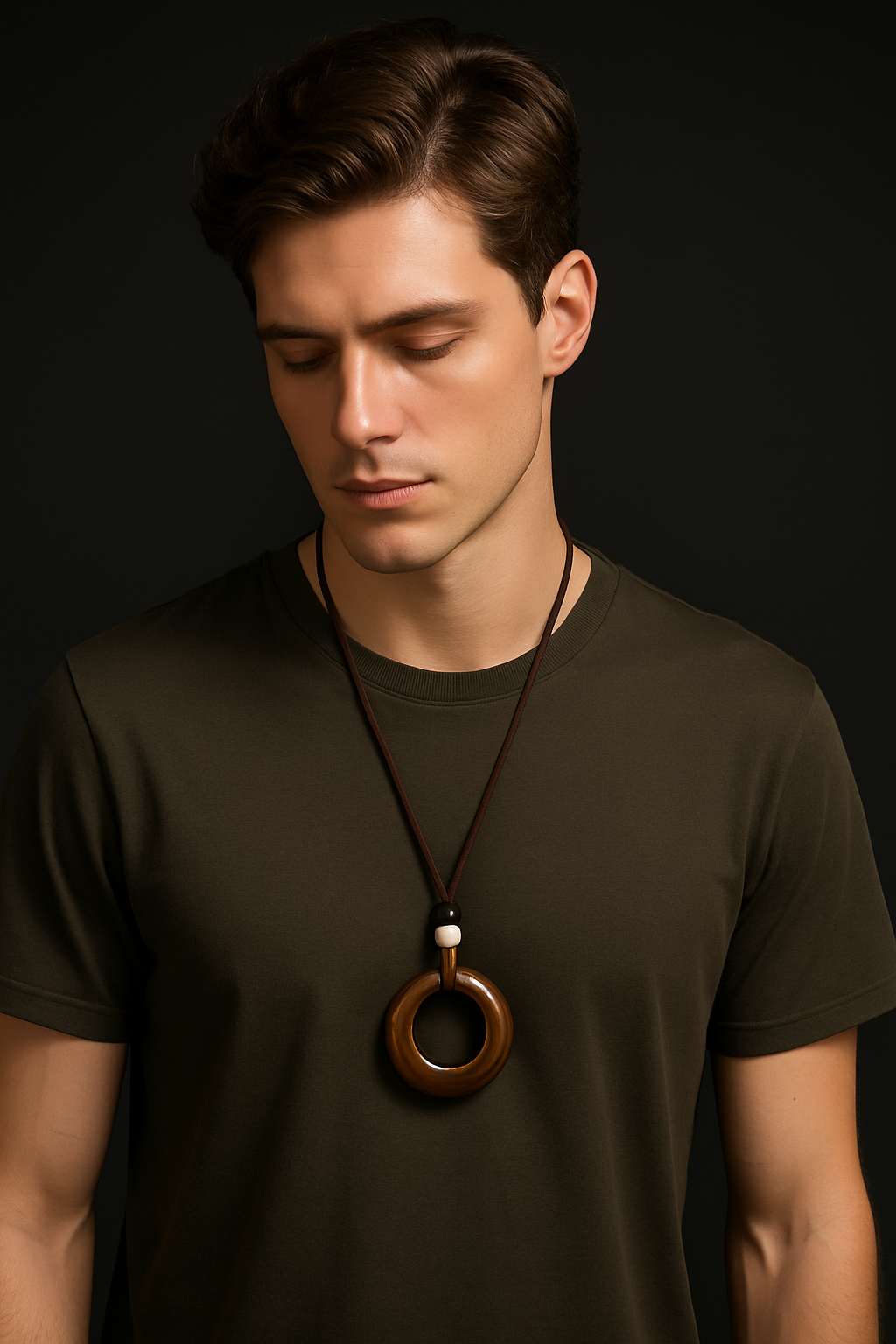 Handcrafted Natural Stone Circle Pendant Necklace Boho Minimalist Jewelry