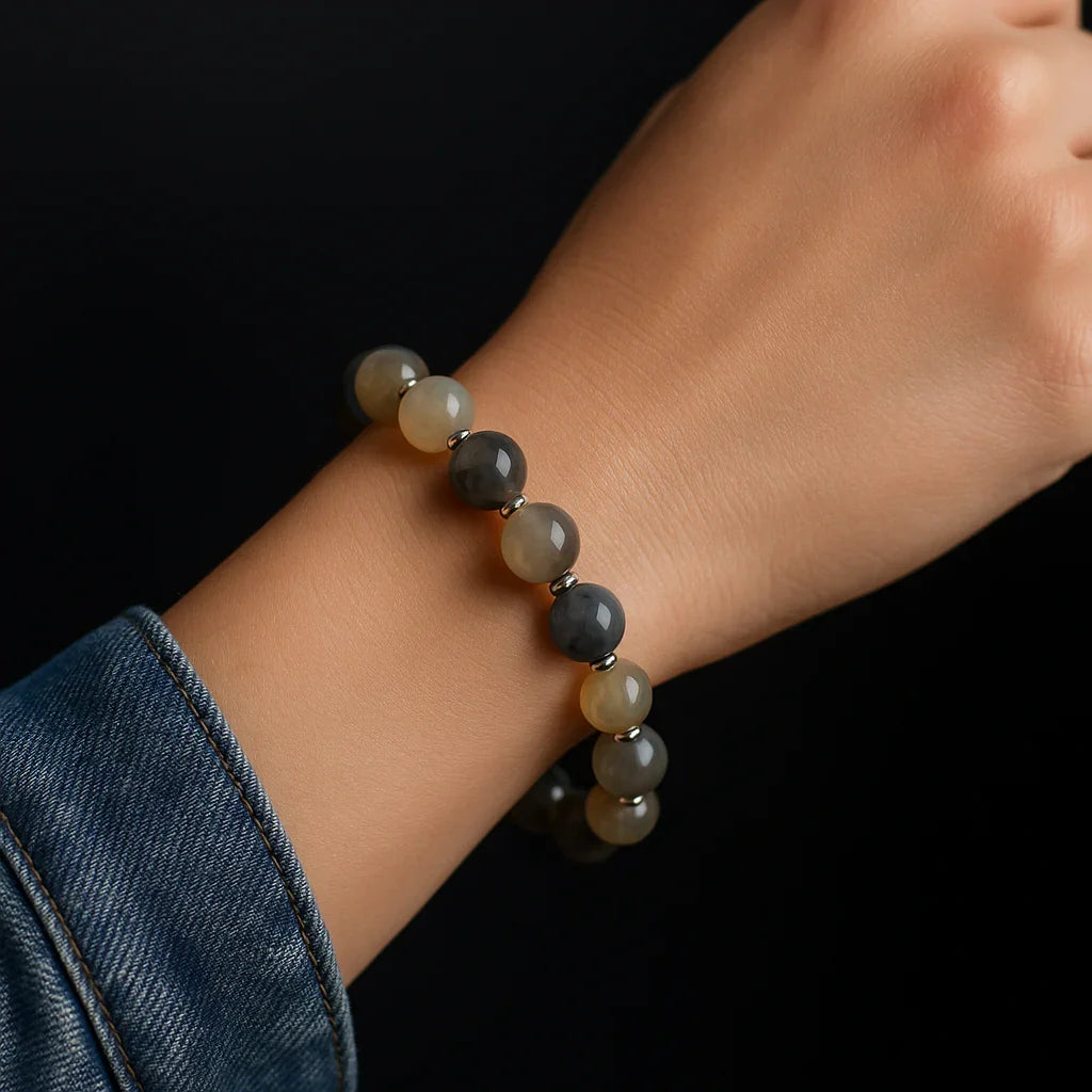 Handmade Natural white and agate stone Bead Bracelet Hadi Craft