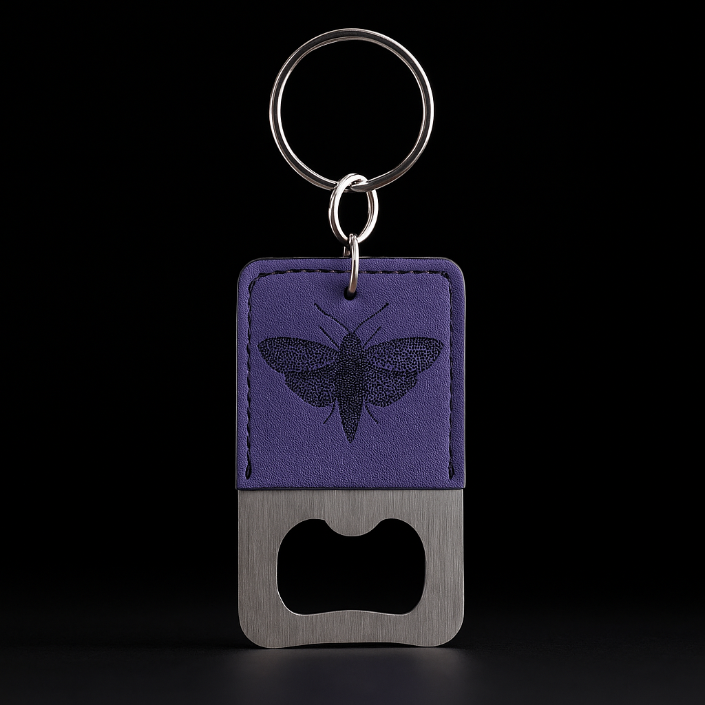 Blue Leather Keychain with Bottle opener customize laser engraving -  Keychain