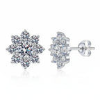 1CT Moissanite Snowflake Sunflower Earrings 925 Silver – Cute Star Floral Studs Gift for Women - Hadi Craft