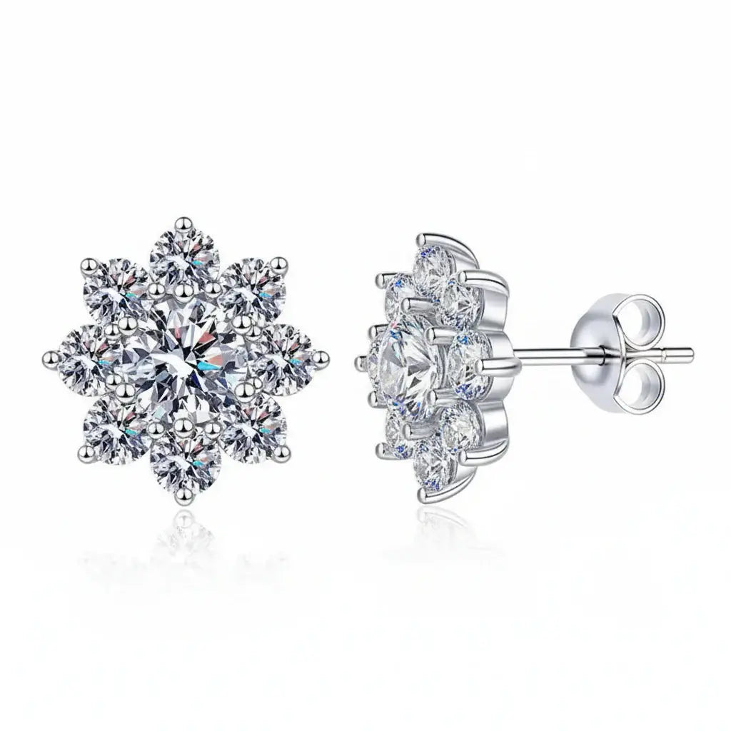 1CT Moissanite Snowflake Sunflower Earrings 925 Silver – Cute Star Floral Studs Gift for Women - Hadi Craft