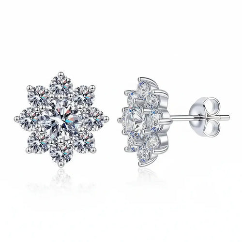 1CT Moissanite Snowflake Sunflower Earrings 925 Silver – Cute Star Floral Studs Gift for Women - Hadi Craft
