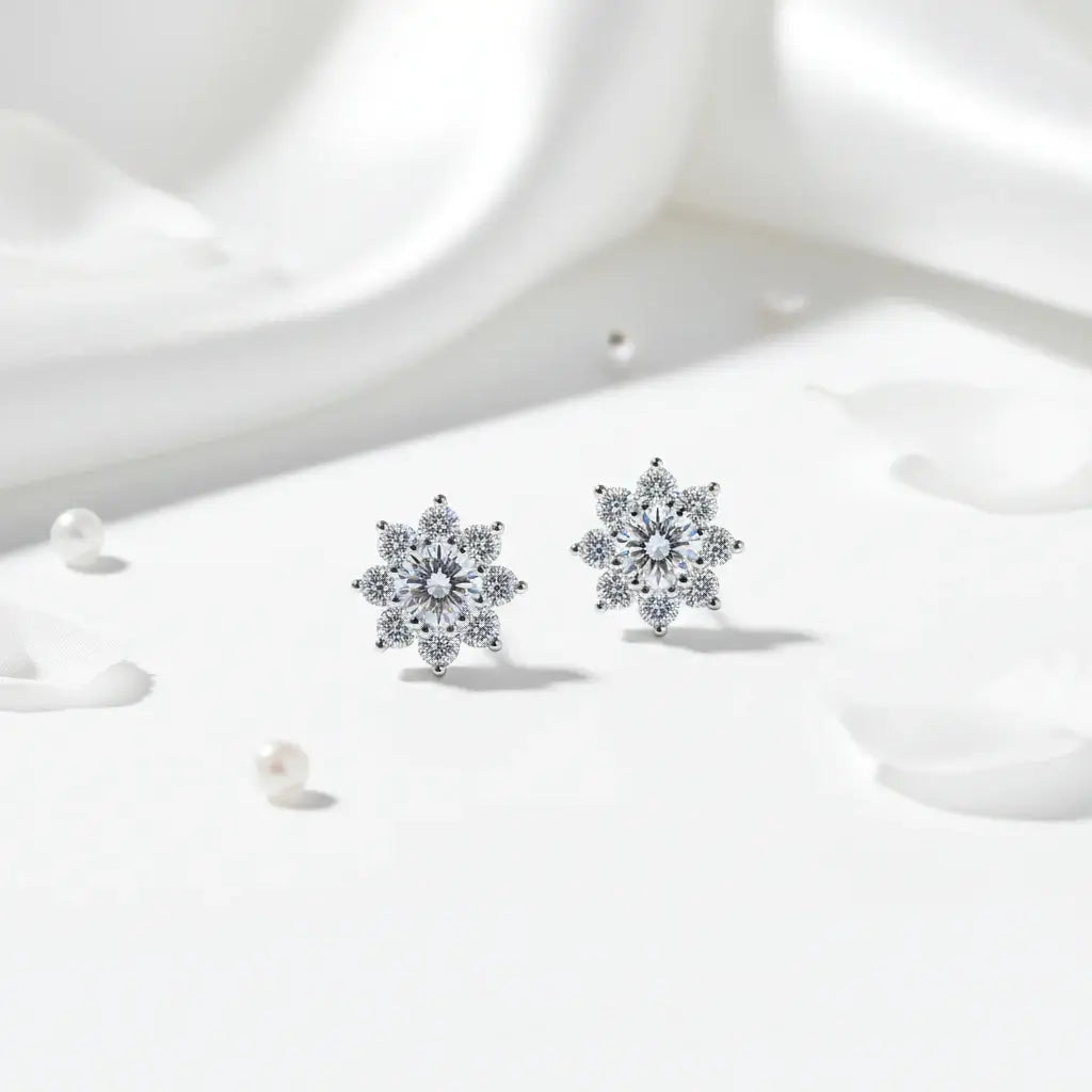 1CT Moissanite Snowflake Sunflower Earrings 925 Silver – Cute Star Floral Studs Gift for Women - Hadi Craft