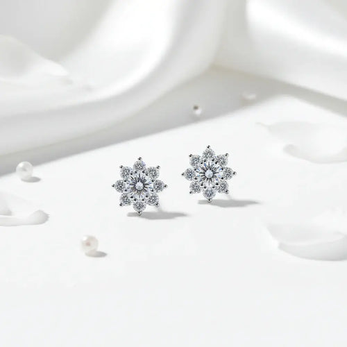 1CT Moissanite Snowflake Sunflower Earrings 925 Silver – Cute Star Floral Studs Gift for Women - Hadi Craft