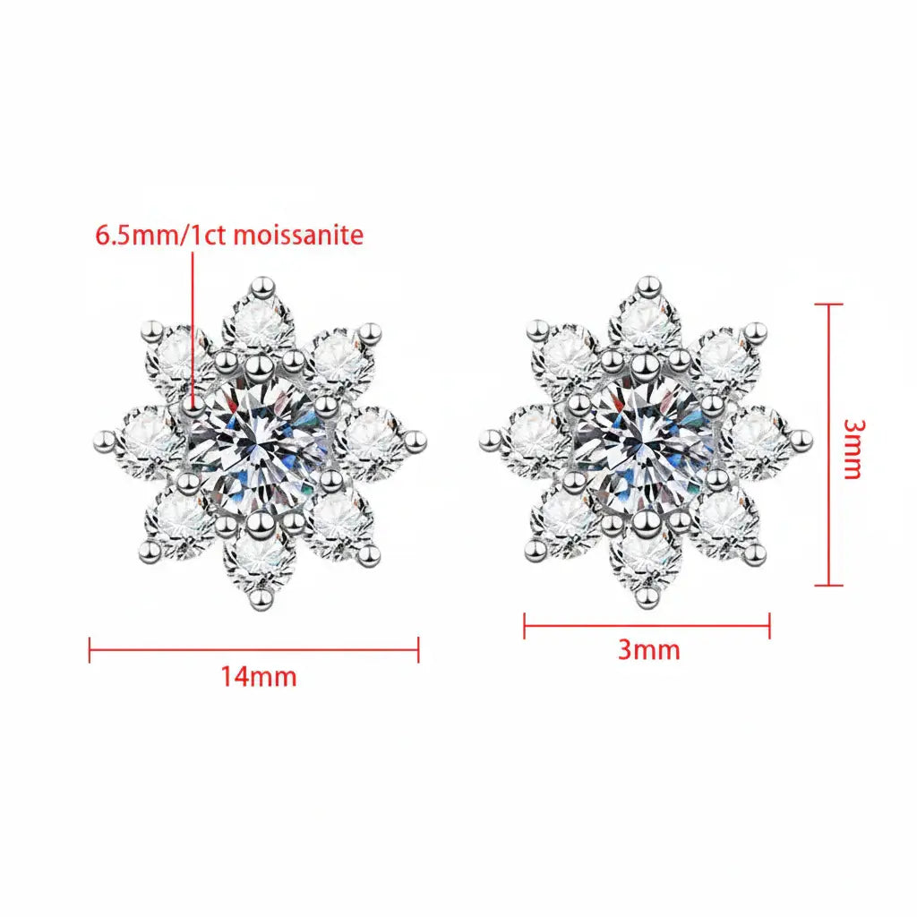 1CT Moissanite Snowflake Sunflower Earrings 925 Silver – Cute Star Floral Studs Gift for Women - Hadi Craft