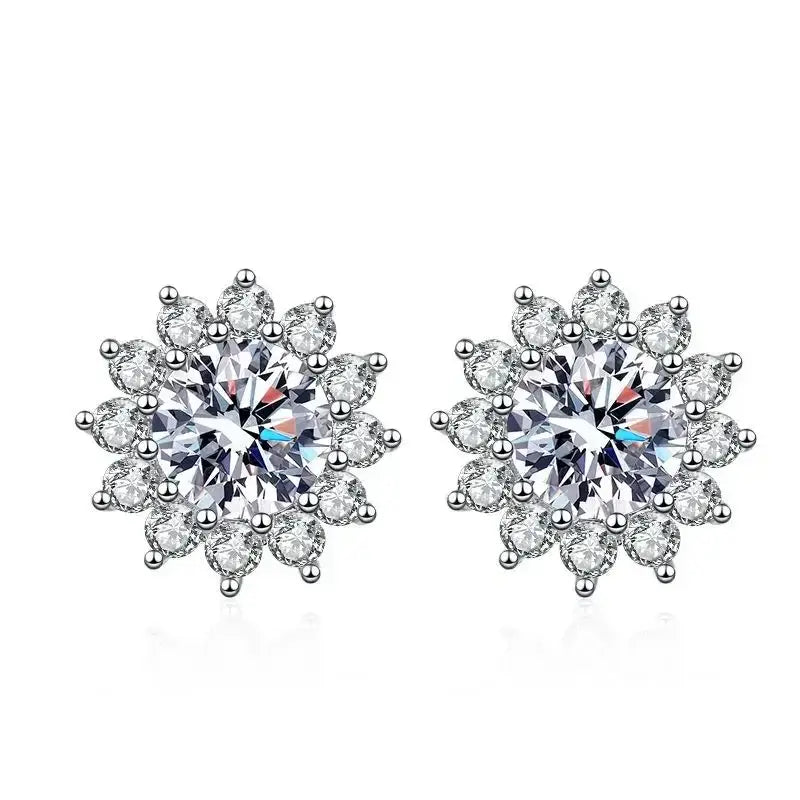 1CT Moissanite Sunflower Stud Earrings 925 Sterling Silver – D Color VVS1 Wedding Jewelry Gift for Women - Hadi Craft
