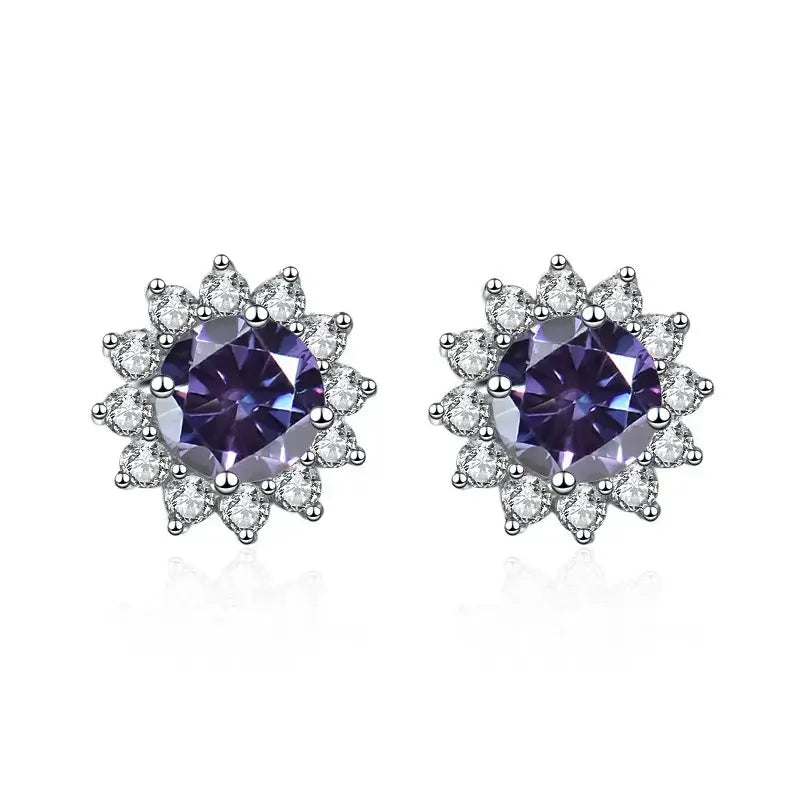 1CT Moissanite Sunflower Stud Earrings 925 Sterling Silver – D Color VVS1 Wedding Jewelry Gift for Women - Hadi Craft