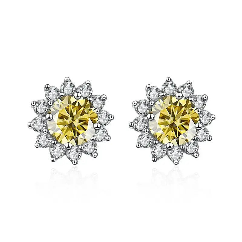 1CT Moissanite Sunflower Stud Earrings 925 Sterling Silver – D Color VVS1 Wedding Jewelry Gift for Women - Hadi Craft