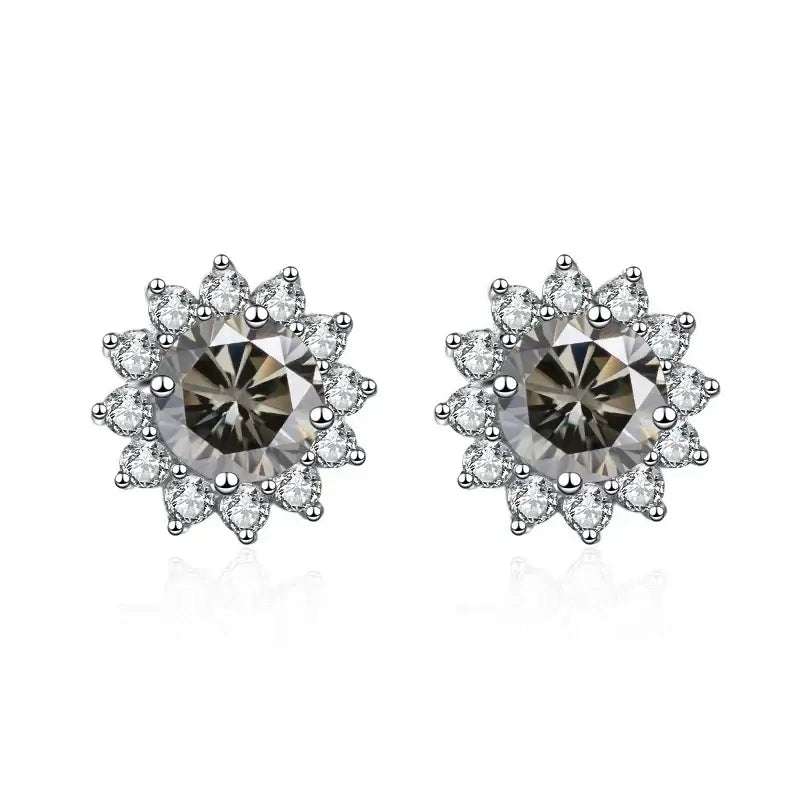 1CT Moissanite Sunflower Stud Earrings 925 Sterling Silver – D Color VVS1 Wedding Jewelry Gift for Women - Hadi Craft