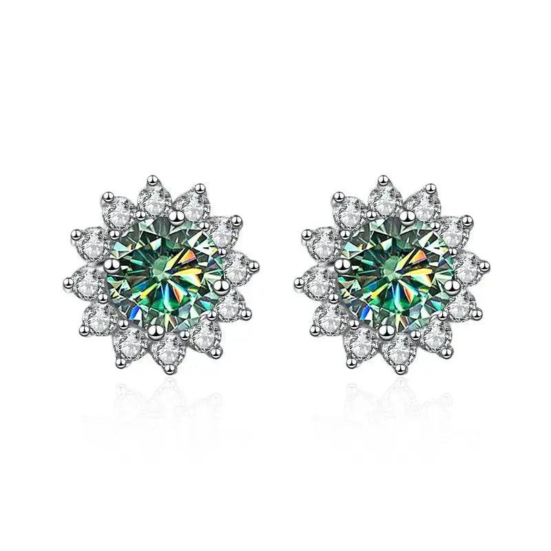 1CT Moissanite Sunflower Stud Earrings 925 Sterling Silver – D Color VVS1 Wedding Jewelry Gift for Women - Hadi Craft
