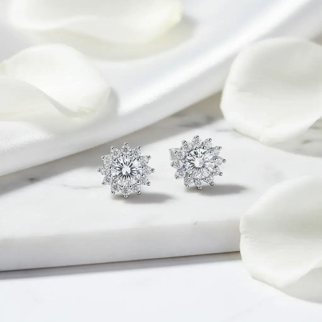 1CT Moissanite Sunflower Stud Earrings 925 Sterling Silver – D Color VVS1 Wedding Jewelry Gift for Women - Hadi Craft