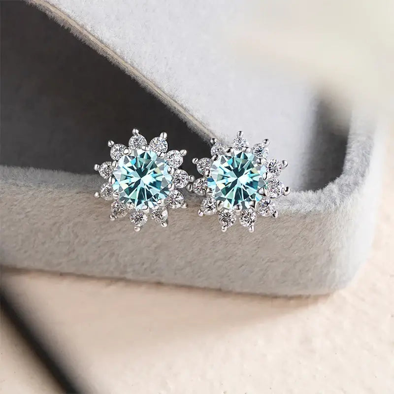 1CT Moissanite Sunflower Stud Earrings 925 Sterling Silver – D Color VVS1 Wedding Jewelry Gift for Women - Hadi Craft