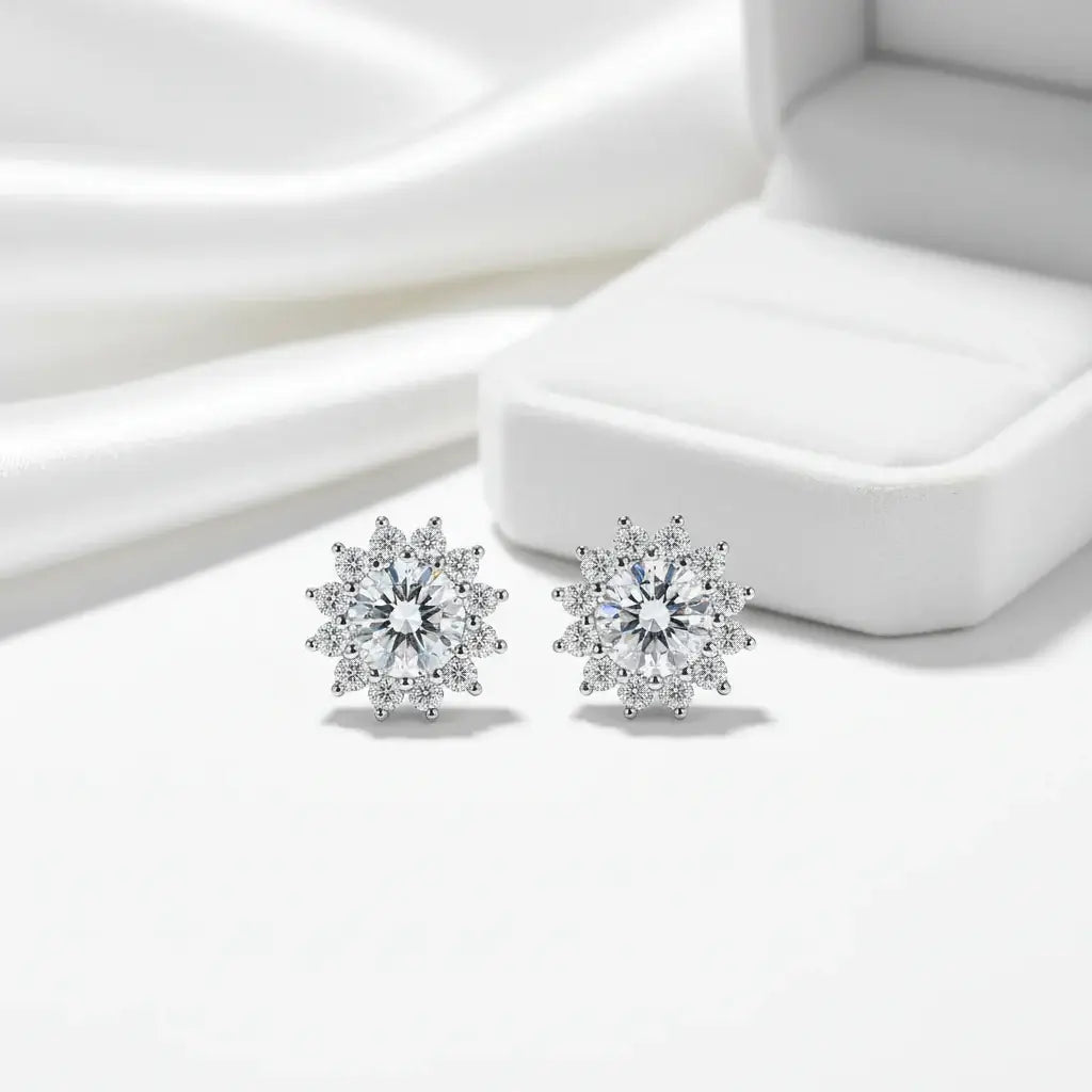 1CT Moissanite Sunflower Stud Earrings 925 Sterling Silver – D Color VVS1 Wedding Jewelry Gift for Women - Hadi Craft