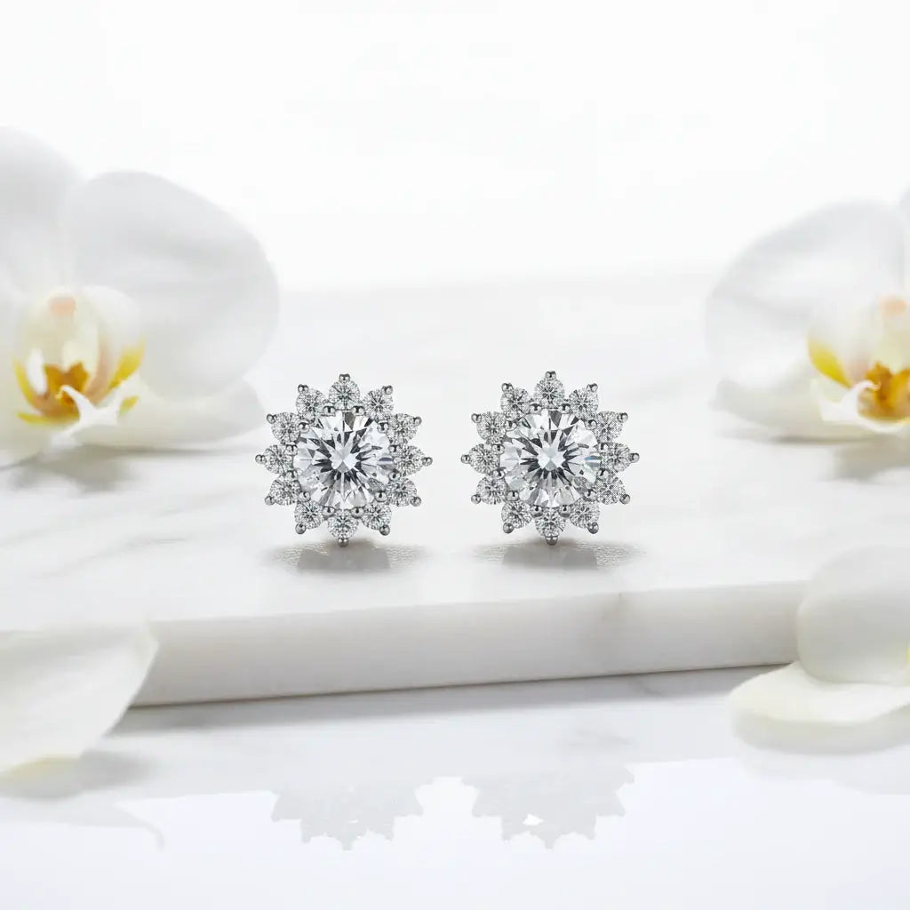 1CT Moissanite Sunflower Stud Earrings 925 Sterling Silver – D Color VVS1 Wedding Jewelry Gift for Women - Hadi Craft