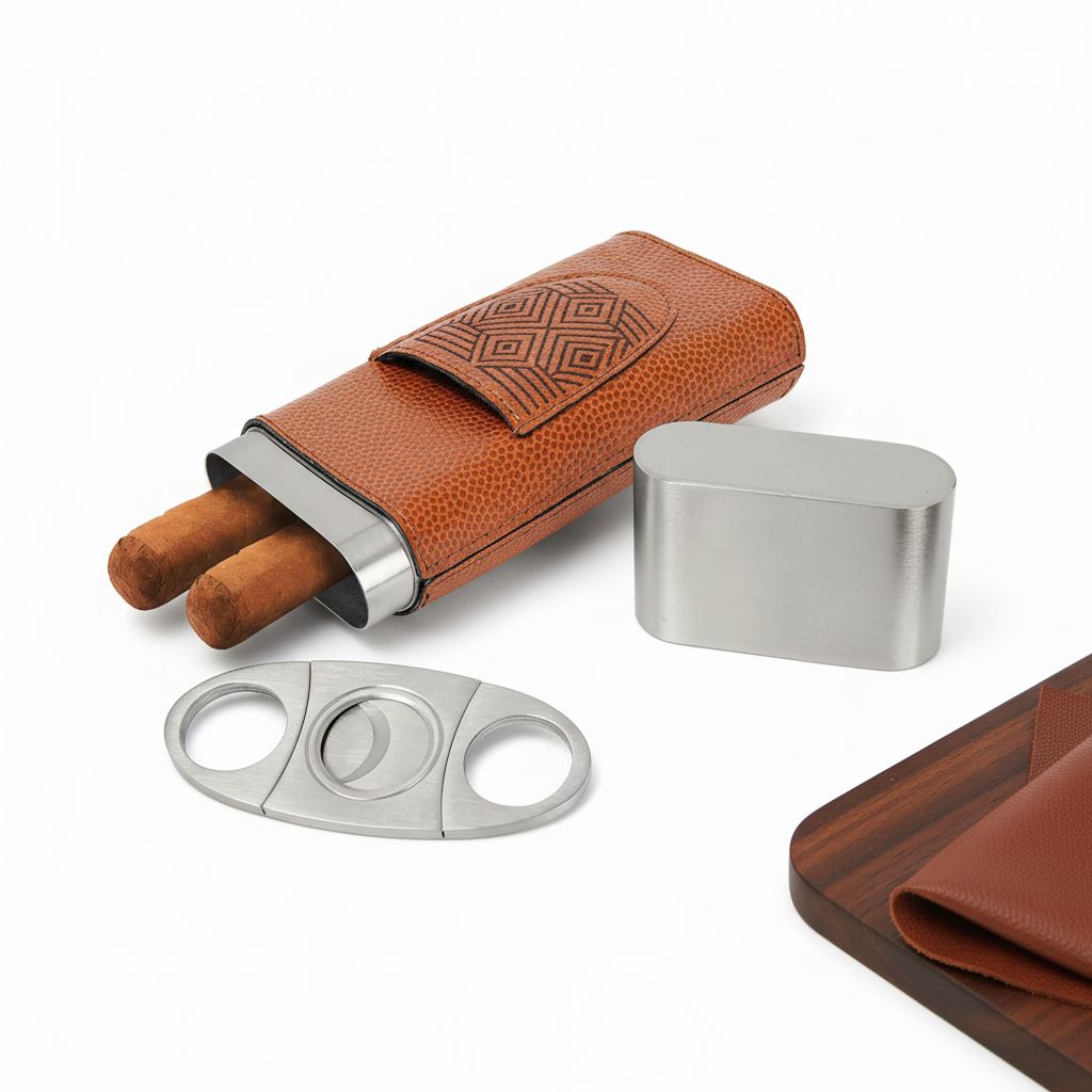 Laserable Leatherette Cigar Case with Cutter – Personalized Engraving