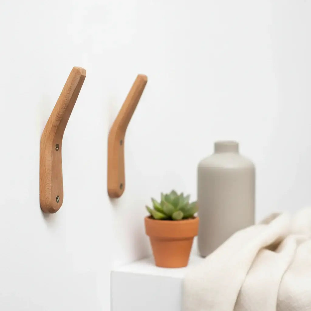 2-Pack Rustic Wooden Wall Hooks for Coats, Towels, and Hats - Hadi Craft