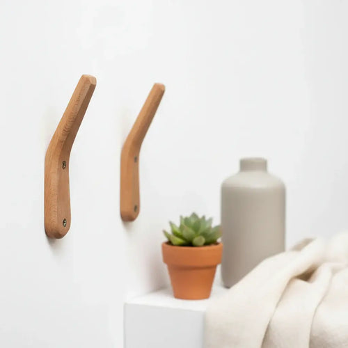 2-Pack Rustic Wooden Wall Hooks for Coats, Towels, and Hats - Hadi Craft