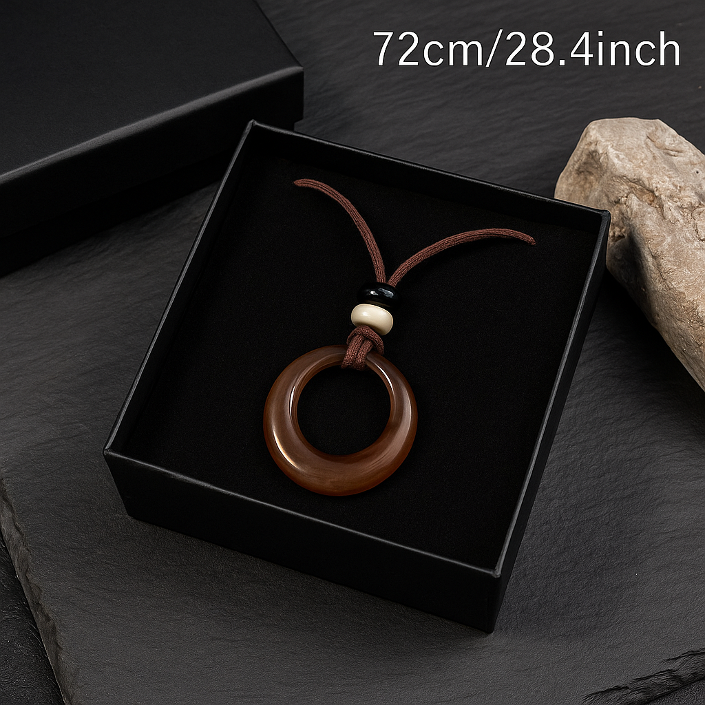 Handcrafted Natural Stone Circle Pendant Necklace Boho Minimalist Jewelry